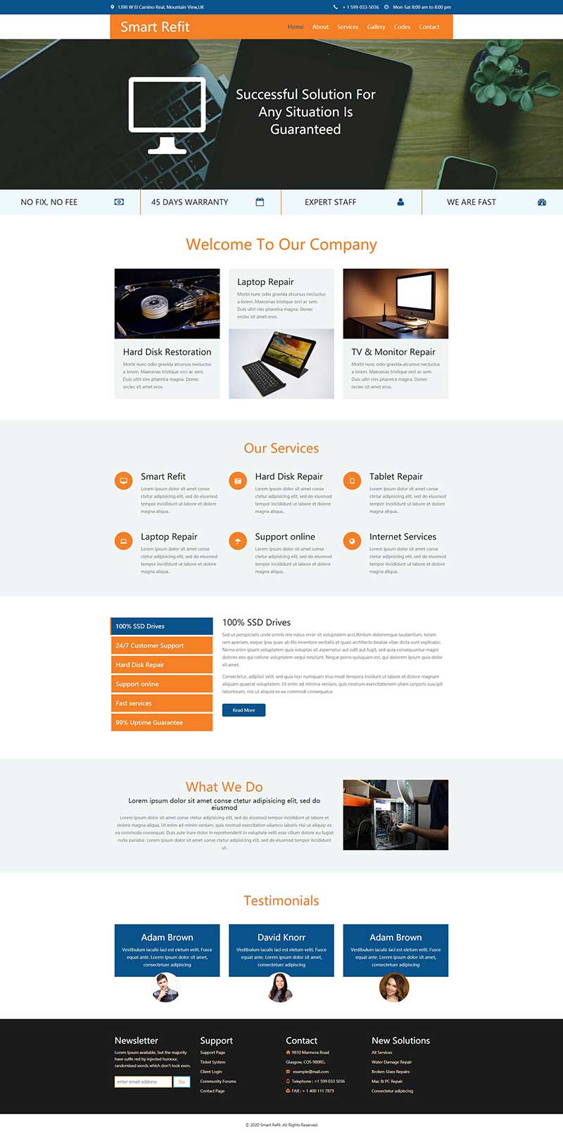 橙色智能电脑改装维修网站html模板