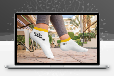 3款 高品质针织纯棉短筒袜子女模特外景展示设计样机PSD智能贴图套装