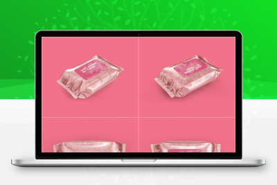 4款 逼真金属箔纸湿巾包装提案效果图展示VI智能贴图PSD样机设计素材