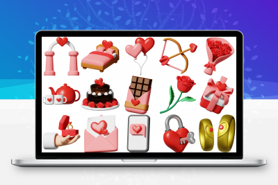 时尚情人节婚礼爱心玫瑰花戒指爱情元素Blend png免扣3D素材图标