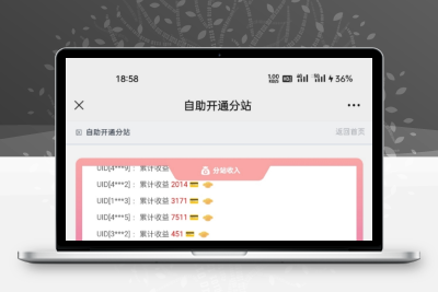 彩虹云商城开通分站界面，分站收入轮播